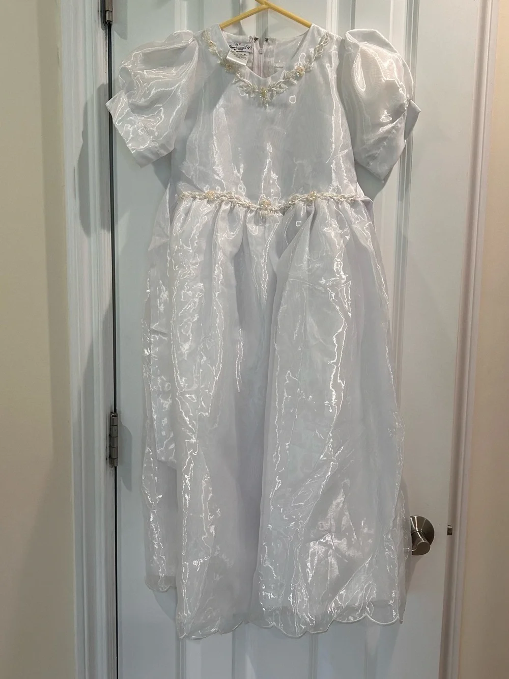 New Girls White Organza Party Dress Puff Sleeve Flower Girl Communion Size 6